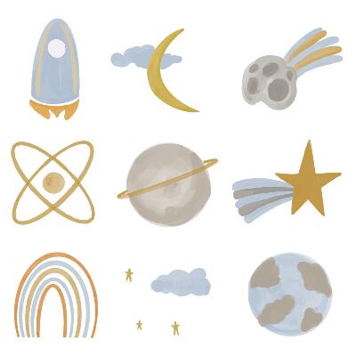 Samolepka na zeď 100x167 Prostor ilustrace planet a hvězd v pastelech