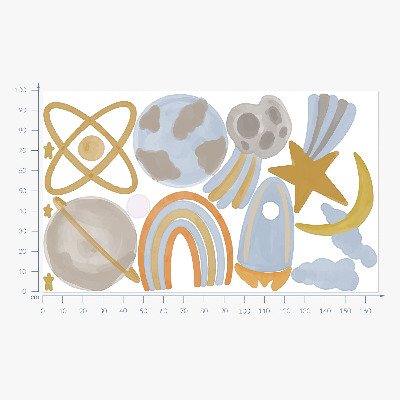 Samolepka na zeď 100x167 Prostor ilustrace planet a hvězd v pastelech