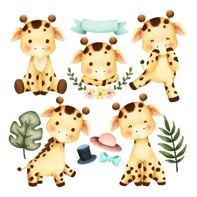 Nálepka 100x169 Pastelové žirafy ve stylu akvarelu safari