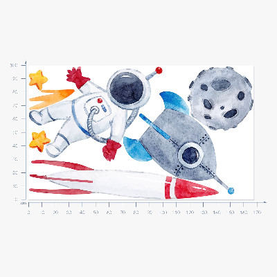 Samolepka na zeď 100x168 Vesmírný pastelový vzor s astronautem a raketami