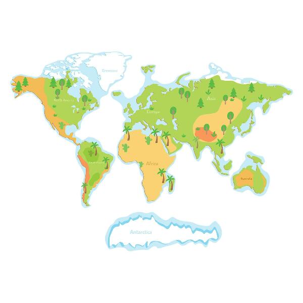 Nálepka na zeď 100x143 Mapa světa ve vzdělávacích pastelových obrysech