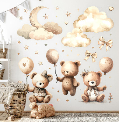 Nálepka na zeď 100x148 Béžoví medvídci v oblacích s boho balónky