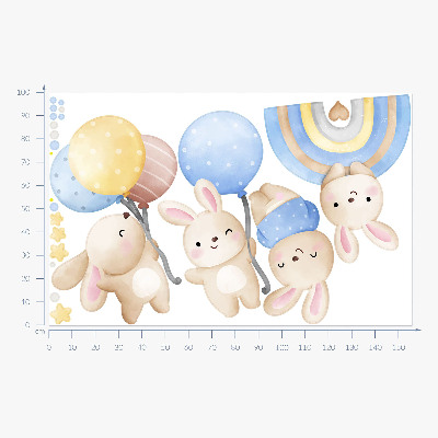 Nálepka 100x156 Zajíčci s balónky v pastelové duze