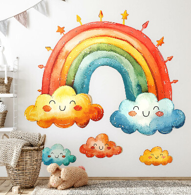 Nálepka na zeď 100x119 Barevné mraky a duhové akvarel nebe
