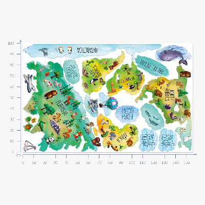 Nálepka na zeď 100x156 Barevná mapa světa s kontinenty a přírodou