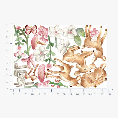 Nálepka 100x148 Lesní zvířata v pastelových akvarelech se vzory jelenů