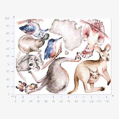 Samolepka na zeď 100x126 Australská fauna v jemných pastelech