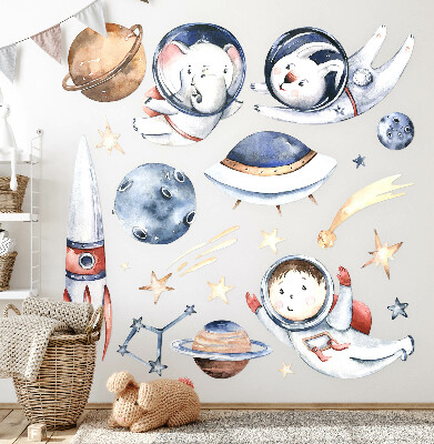 Samolepka 100x172 Malí astronauti v pastelovém prostoru