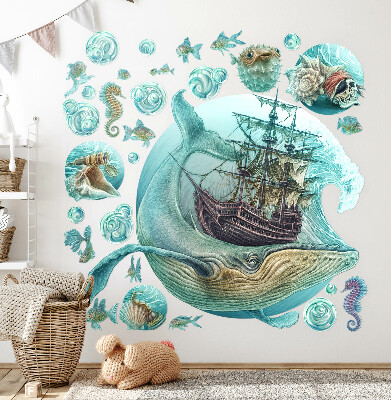 Nálepka 100x118 Podvodní království s kreslenou lodí