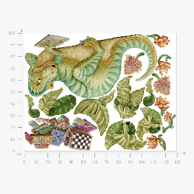 Nálepka 100x129 Dinosauří vzor s listy a květy v pastelových barvách