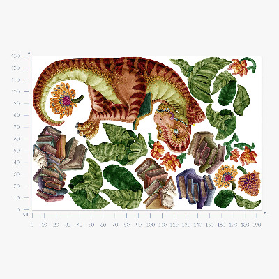 Nálepka na zeď 130x194 Červený dinosaurus s kresbami a vegetací