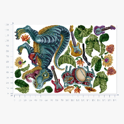 Samolepka 130x193 Hudební kreslený dinosaurus s nástroji