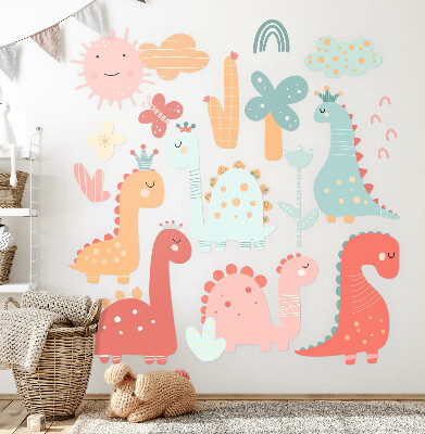 Samolepka 130x199 Pastelový svět dinosaurů v boho stylu