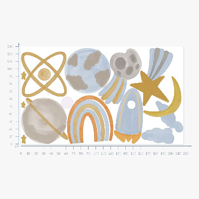 Samolepka na zeď 130x217 Prostor ilustrace planet a hvězd v pastelech