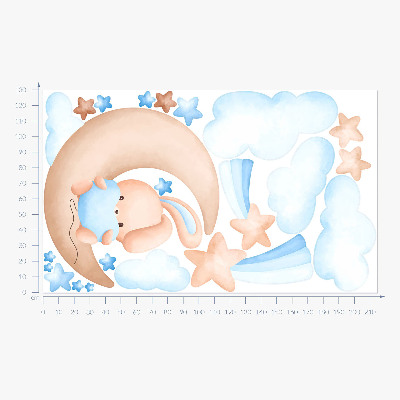Samolepka 130x214 Zajíček v oblacích na pastelovém měsíci