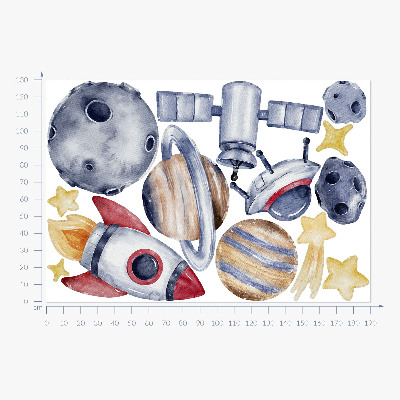 Samolepka na zeď 130x190 Pastelový prostor s planetami a raketou