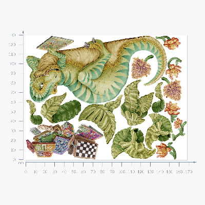 Nálepka 130x168 Dinosauří vzor s listy a květy v pastelových barvách