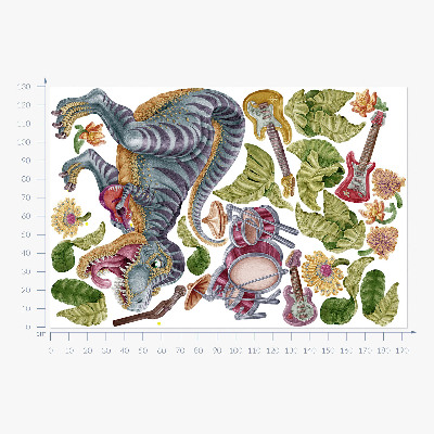 Samolepka 130x193 Hudební dinosauři v pastelových barvách