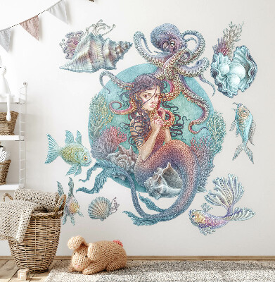 Samolepka 130x145 Mořská panna v pastelovém kresleném stylu