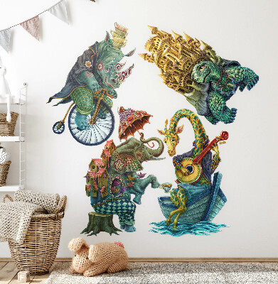 Samolepka na zeď 60x79 Zvířata v kouzelném kresleném stylu