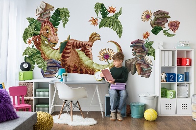 Nálepka 60x76 Červený dinosaurus s kresbami a vegetací