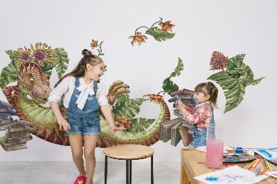 Nálepka 60x76 Červený dinosaurus s kresbami a vegetací