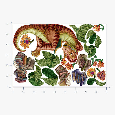 Nálepka 60x76 Červený dinosaurus s kresbami a vegetací