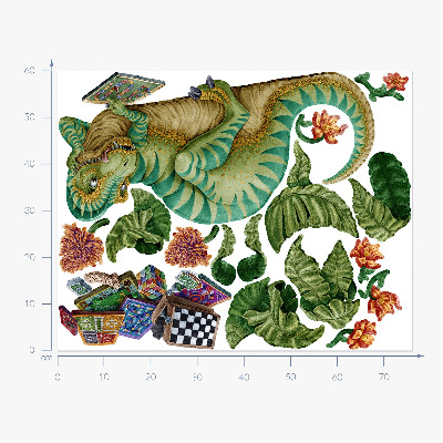 Samolepka 60x89 Dinosaurus v kresleném stylu s listy a květy