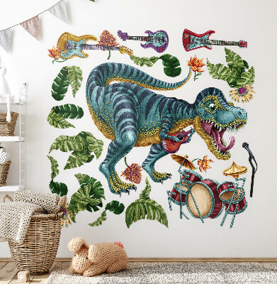 Samolepka na zeď 60x90 Hudební kreslený dinosaurus s nástroji