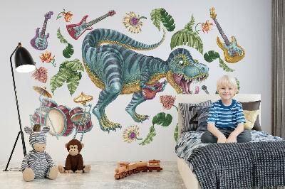 Samolepka na zeď 60x90 Hudební kreslený dinosaurus s nástroji