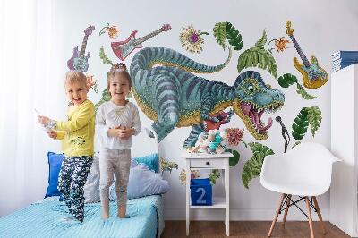 Samolepka na zeď 60x90 Hudební kreslený dinosaurus s nástroji