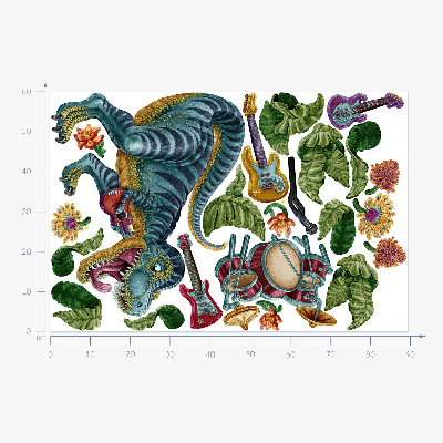 Samolepka na zeď 60x90 Hudební kreslený dinosaurus s nástroji