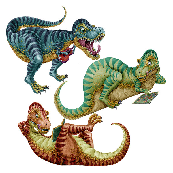Nálepka na zeď 60x90 Dinosauři ve veselé kreslené verzi
