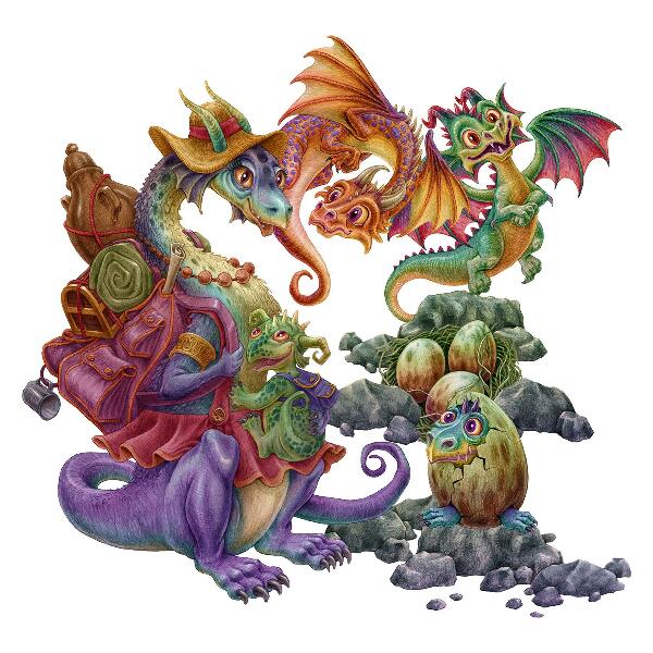 Nálepka 60x80 Barevní draci pohádková rodinka v ilustrativním stylu