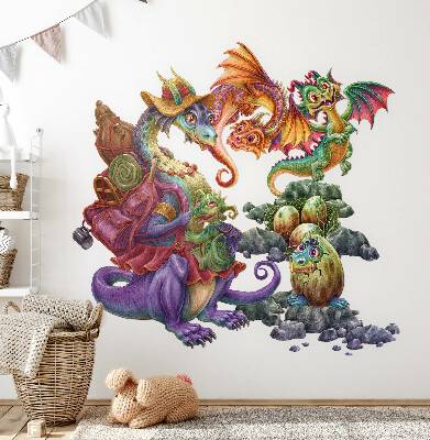 Nálepka 60x80 Barevní draci pohádková rodinka v ilustrativním stylu