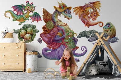 Nálepka 60x80 Barevní draci pohádková rodinka v ilustrativním stylu
