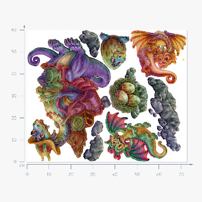 Nálepka 60x80 Barevní draci pohádková rodinka v ilustrativním stylu