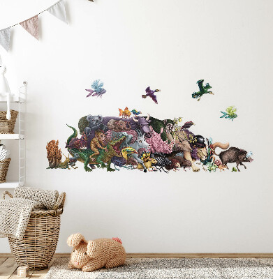 Samolepka na zeď 60x104 Kreslená zvířata z kouzelného světa