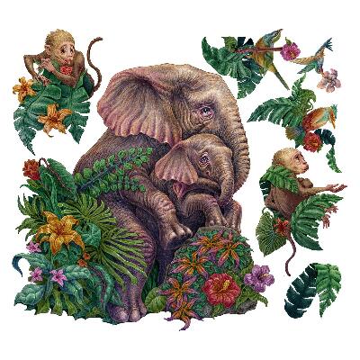 Nálepka 60x75 Divoká zvířata a tropy v kreslené verzi