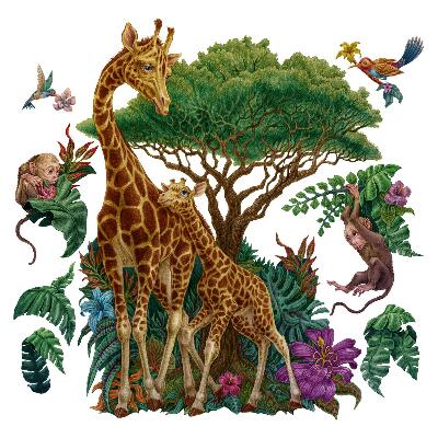 Samolepka na zeď 60x90 Safari s divokými zvířaty v kreslené podobě
