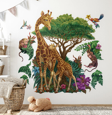 Samolepka na zeď 60x90 Safari s divokými zvířaty v kreslené podobě