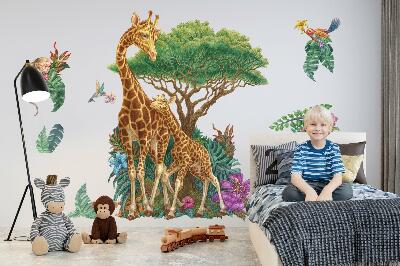 Samolepka na zeď 60x90 Safari s divokými zvířaty v kreslené podobě