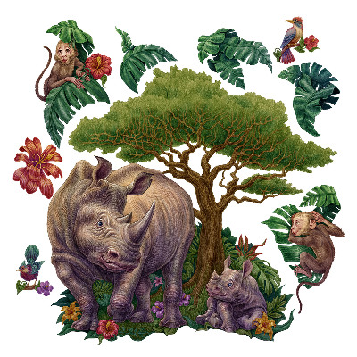 Nálepka 60x65 Divoká zvířata a safari vegetace v kresbách