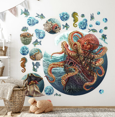 Samolepka 60x60 Pohádkový podmořský svět s chobotnicí a lodí