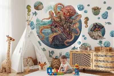 Samolepka 60x60 Pohádkový podmořský svět s chobotnicí a lodí