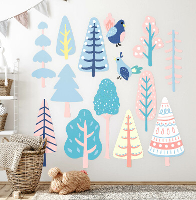 Nálepka na zeď 60x91 Boho les s pastelovými stromy a ptáky