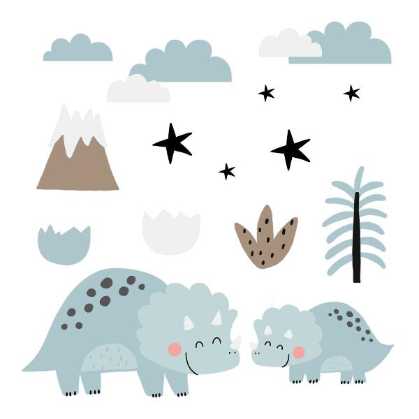 Samolepka na zeď 60x96 Dinosauři v pastelové vegetaci