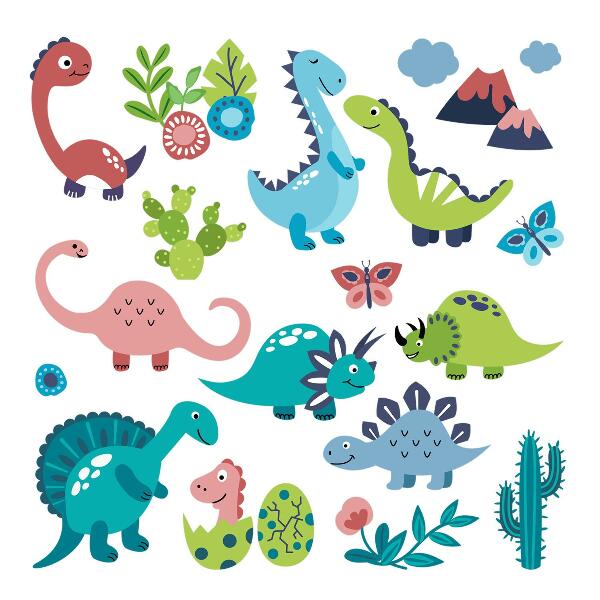 Samolepka 60x84 Veselí dinosauři v pastelové paletě