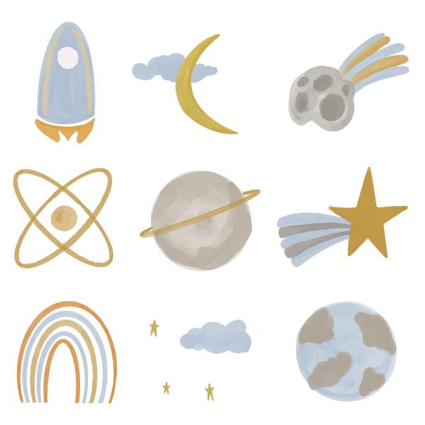 Nálepka na zeď 60x63 Prostor ilustrace planet a hvězd v pastelech