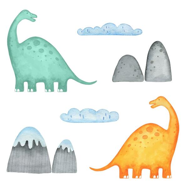 Samolepka na zeď 60x103 Dinosauři v pastelových akvarelových krajinách